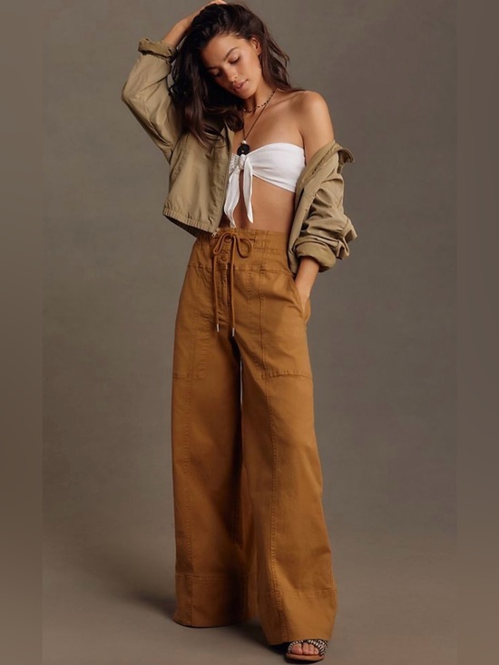 Anthropologie Pants - Anthropologie Maeve Utility Wide-Leg Trousers Drawstring Waist Tan Size Large